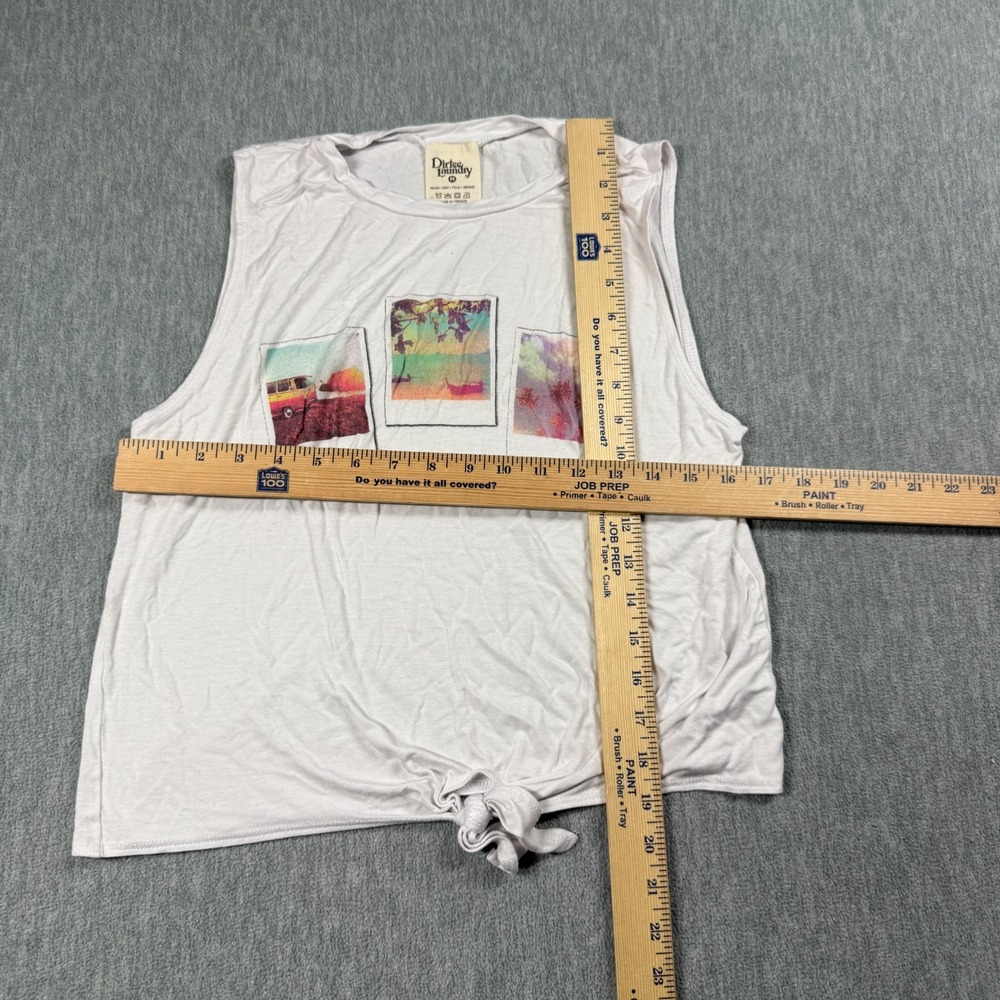 Dirtee Laundry Tank Top Womens M White Graphic Cropped Knot Living My Best Life - Picture 3 of 5